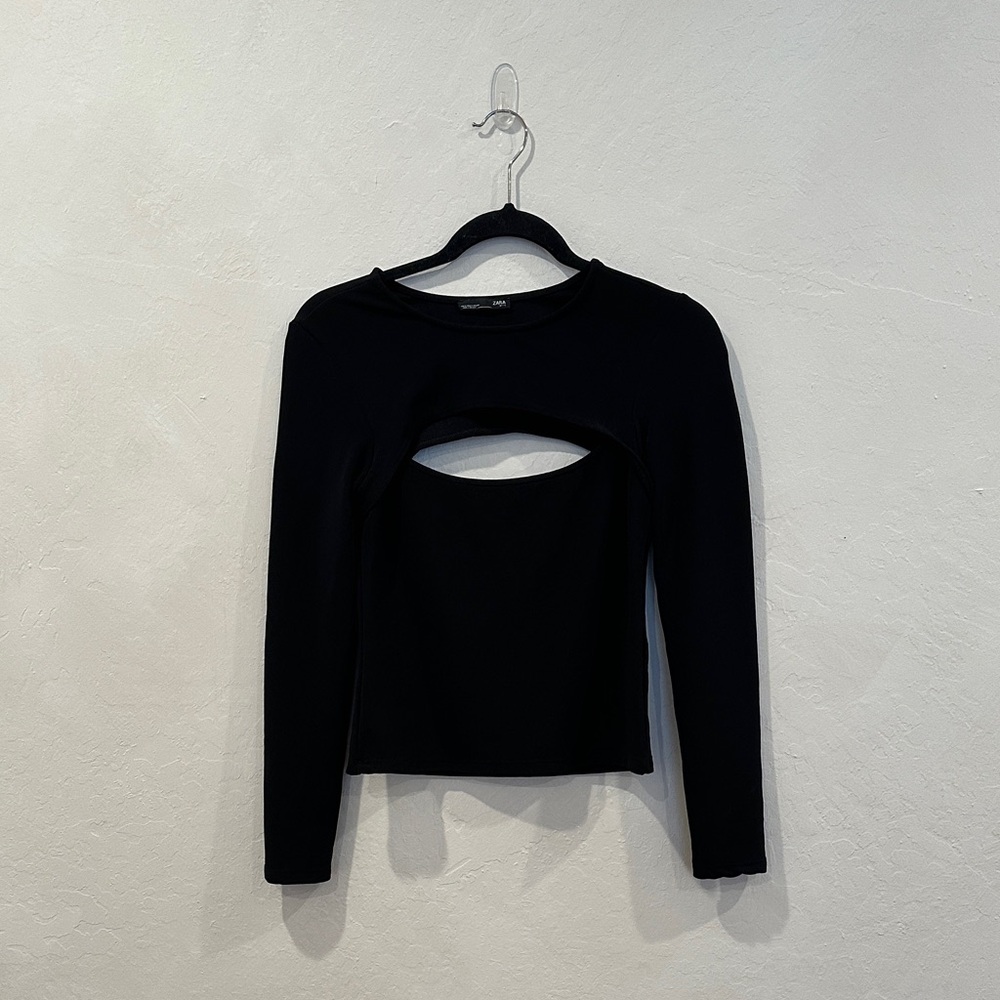 Zara Black Long Sleeve Top with Cut-Out